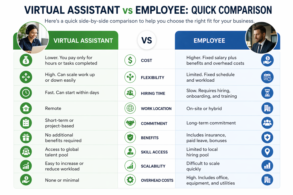 Virtual assistant vs employee comparison