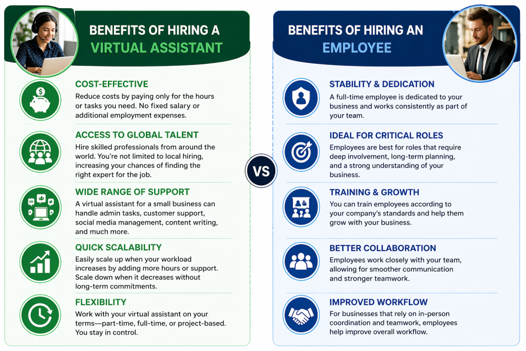 Benefits of a virtual assistant vs. an employee